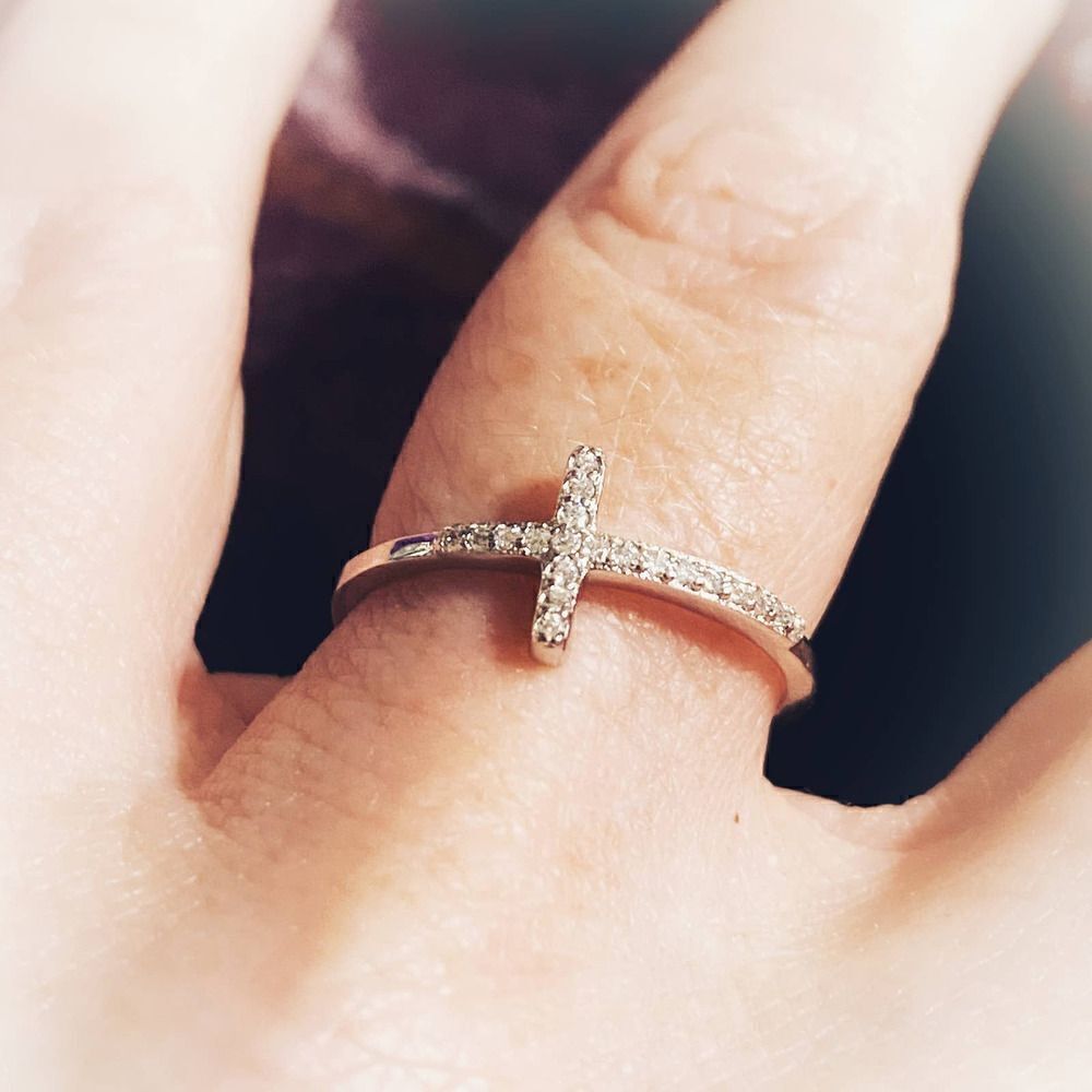Cross CZ Sterling Silver Ring